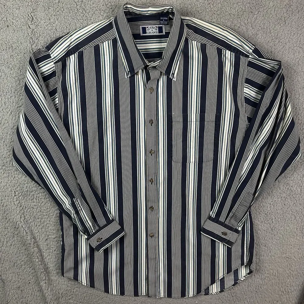Vintage Sutter & Grant Striped Button Up Shirt White Blue Sz‎ Large